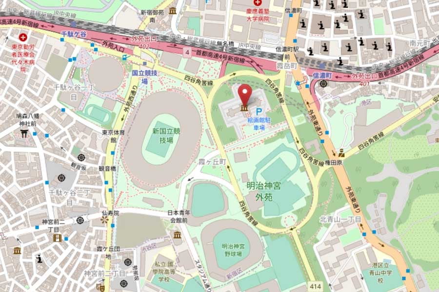 聖徳記念絵画館の位置（画像：OpenStreetMap）