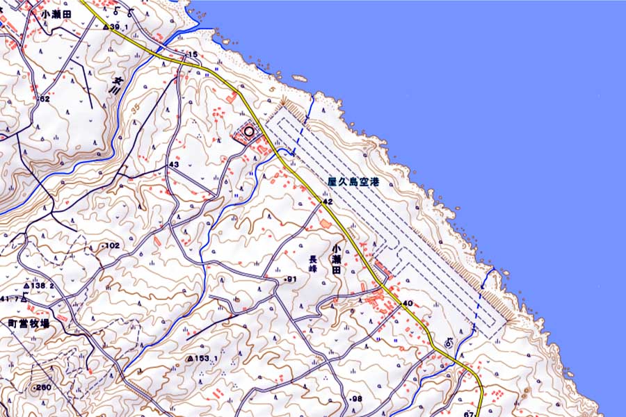 現在の「屋久島空港」周辺の地図（画像：国土地理院）