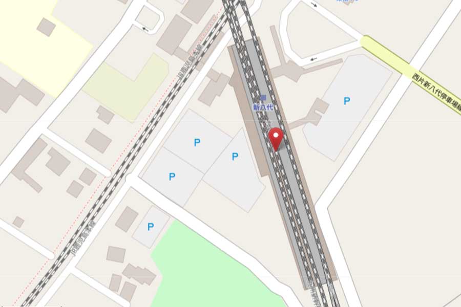 新八代駅の位置（画像：OpenStreetMap）