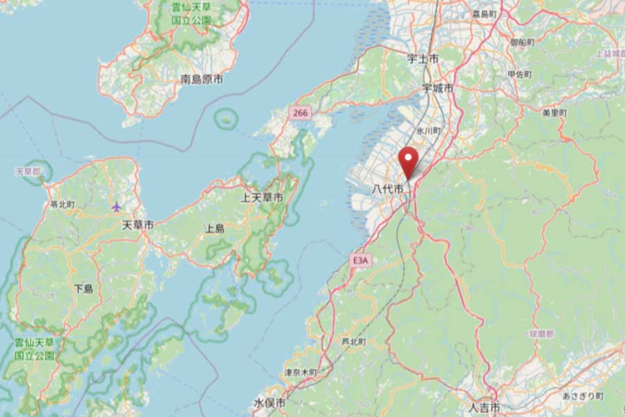 新八代駅の位置（画像：OpenStreetMap）