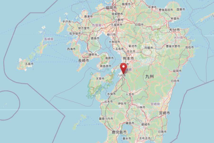 新八代駅の位置（画像：OpenStreetMap）