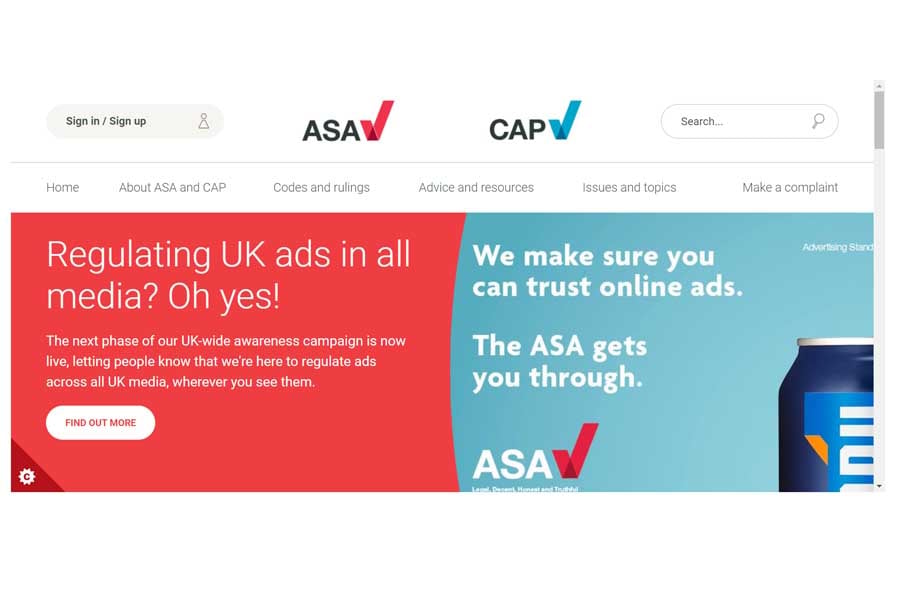 ASAのウェブサイト（画像：ASA）