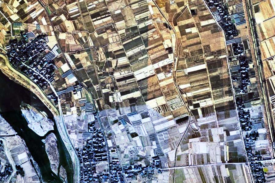 1975年頃の「常総IC」周辺の航空写真（画像：国土地理院）