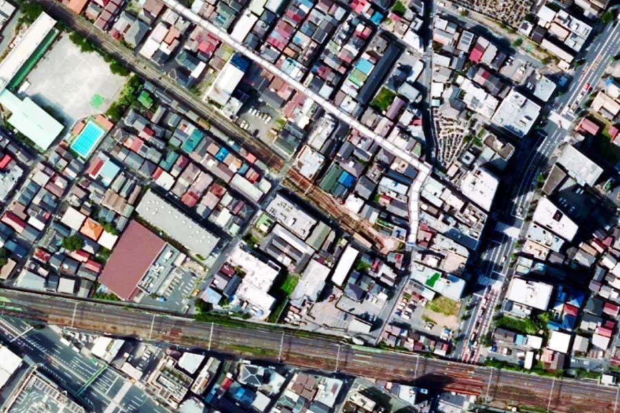 現在の「三ノ輪橋駅」周辺の航空写真（画像：国土地理院）