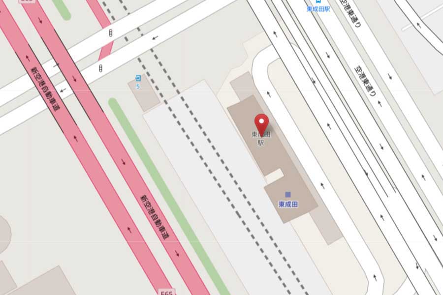 東成田駅の位置（画像：OpenStreetMap）