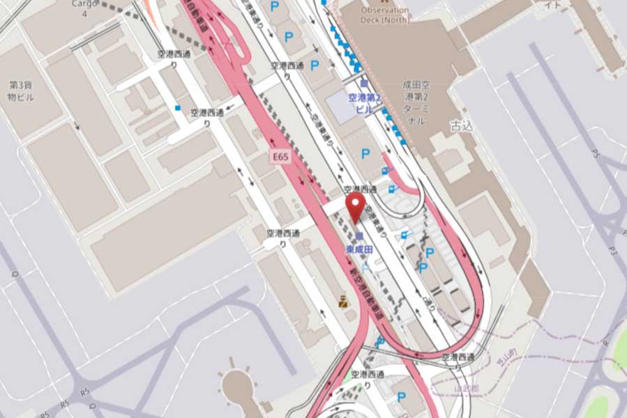 東成田駅の位置（画像：OpenStreetMap）