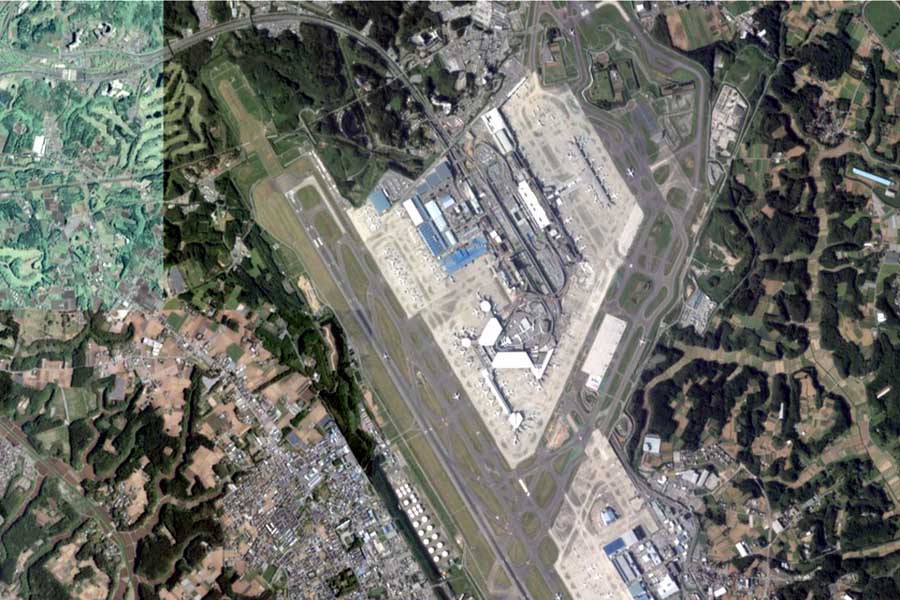 現在の「成田国際空港」周辺の航空写真（画像：国土地理院）