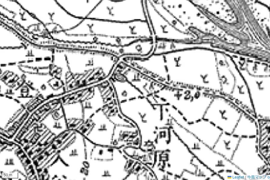 1920年頃の「登戸駅」周辺の地図（画像：国土地理院）