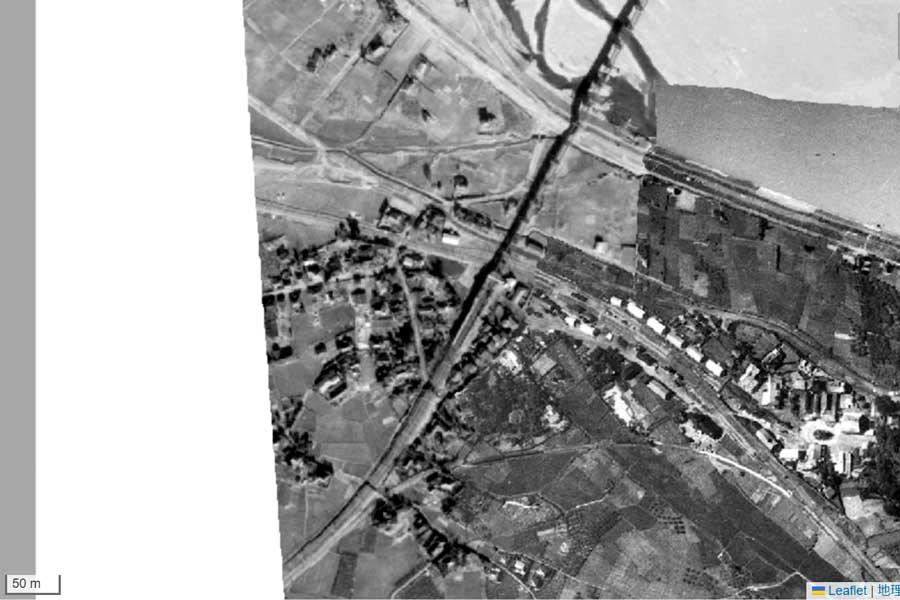 1963年頃の「登戸駅」周辺の航空写真（画像：国土地理院）