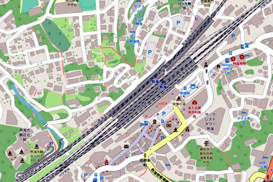 現在の「熱海駅」周辺の地図（画像：国土地理院）