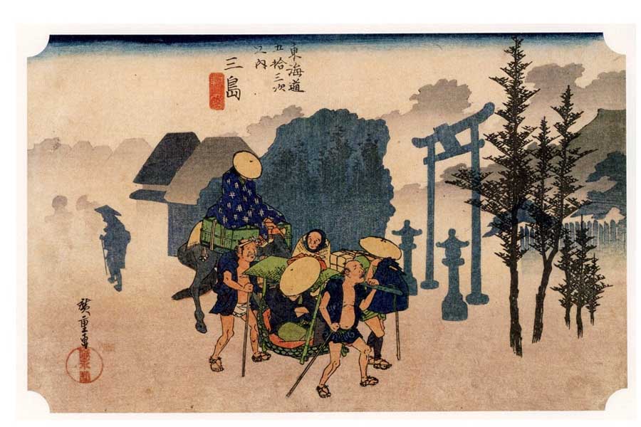 江戸時代のタクシー？ 歌川広重「東海道五十三次 三島 朝霧」1833～1834年