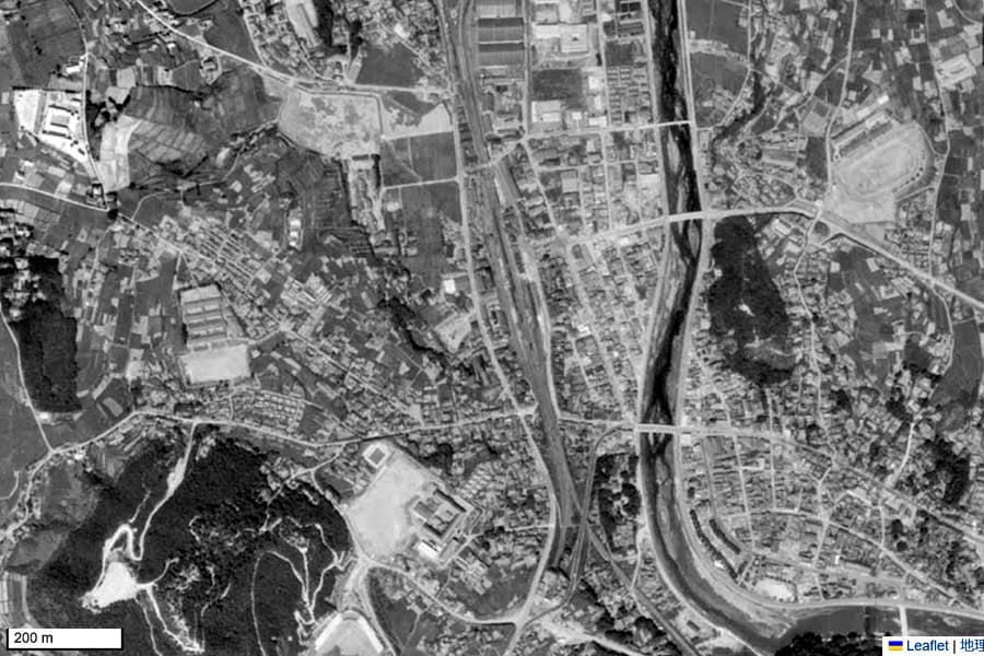 1963年頃の「諫早駅」周辺の航空写真（画像：国土地理院）