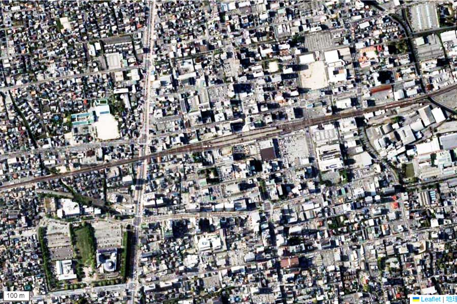 現在の「佐賀駅」周辺の航空写真（画像：国土地理院）