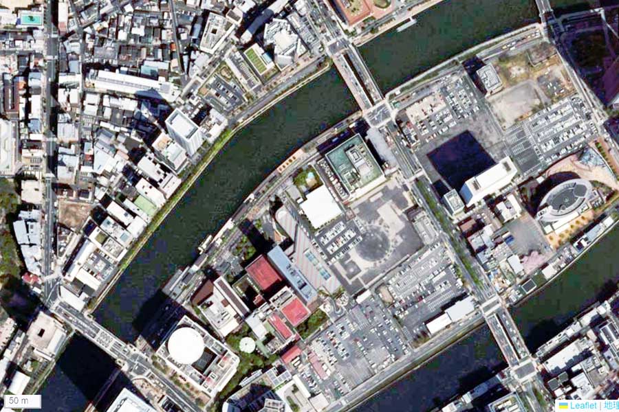 現在の「中之島駅」周辺の航空写真（画像：国土地理院）