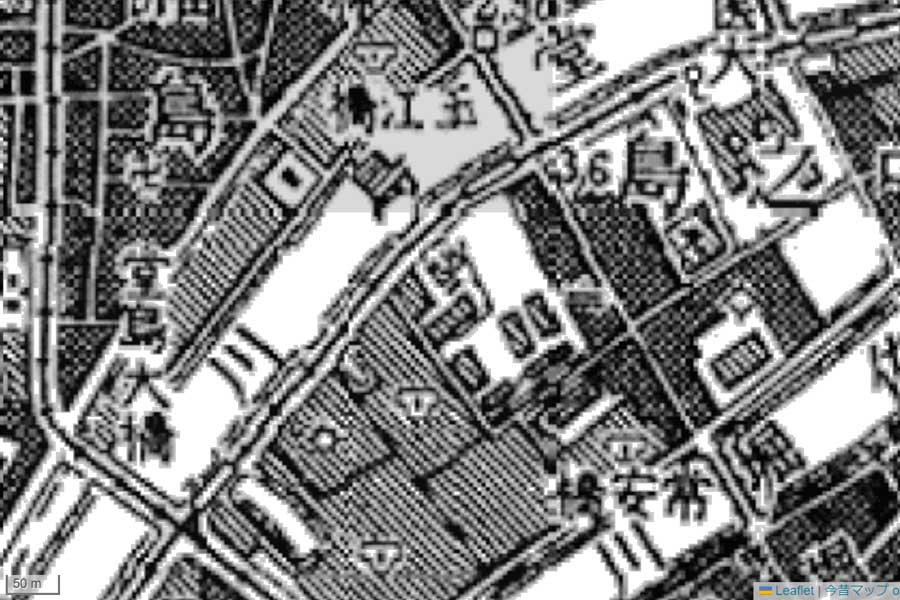 1930年頃に撮影された「中之島駅」周辺の地図（画像：国土地理院）