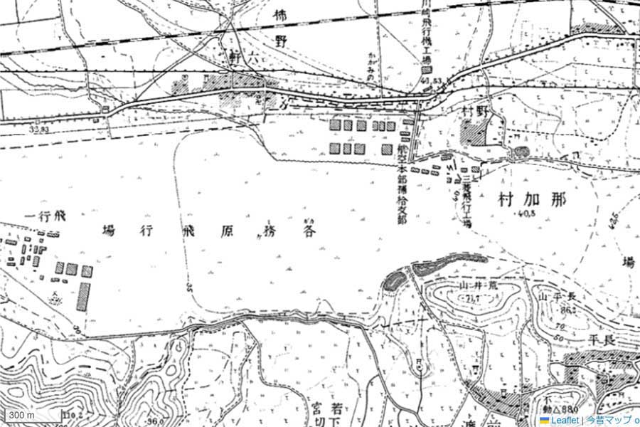 1930年頃の「岐阜基地」周辺の地図（画像：国土地理院）