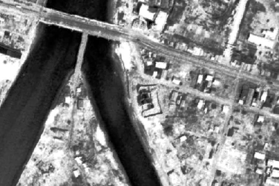 1947年頃の「原爆ドーム」周辺の航空写真（画像：国土地理院）