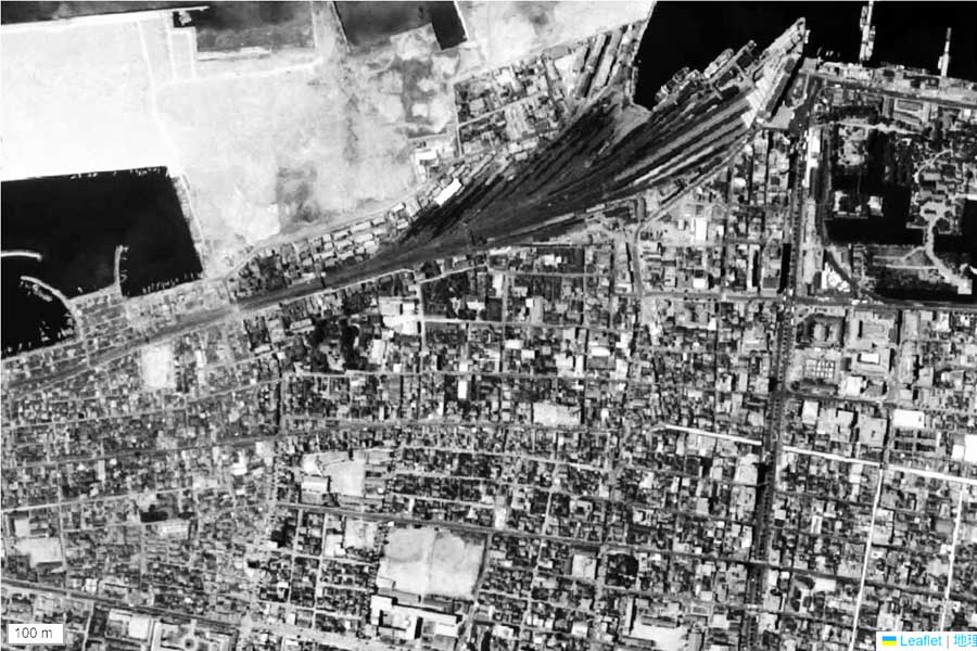1963年頃の「高松駅」周辺の航空写真（画像：国土地理院）