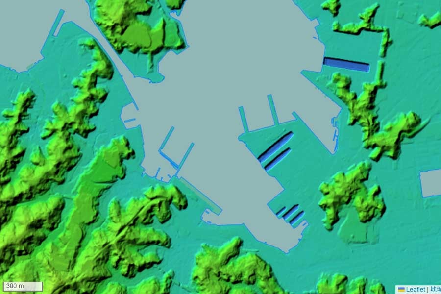 現在の「横須賀本港」周辺の地形（画像：国土地理院）