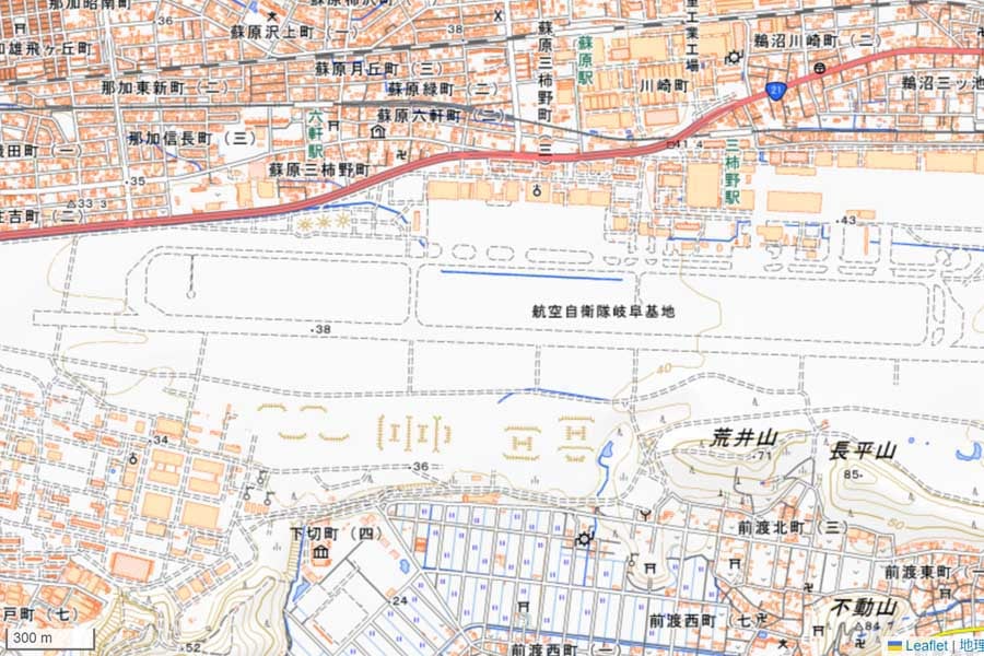 現在の「岐阜基地」周辺の地図（画像：国土地理院）