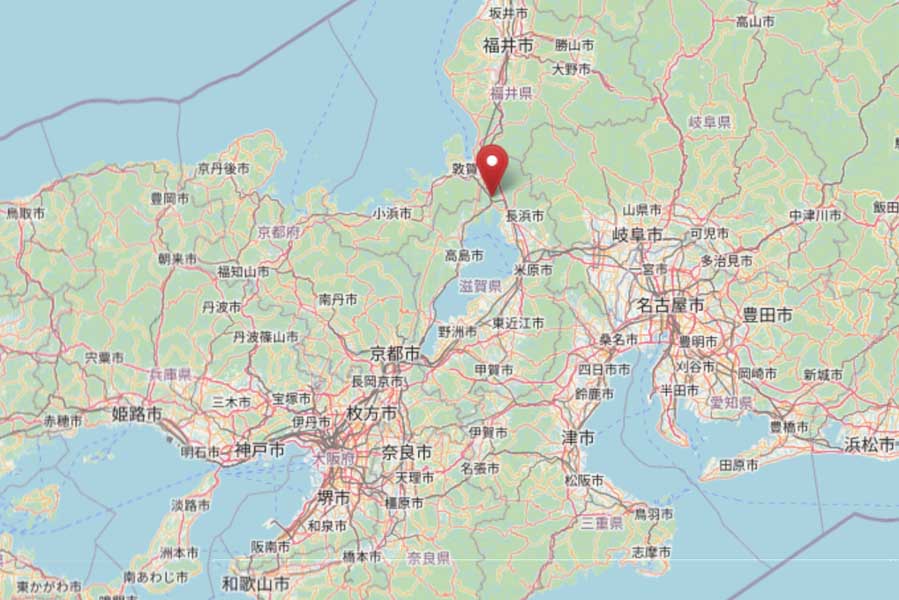 近江塩津駅の位置（画像：OpenStreetMap）