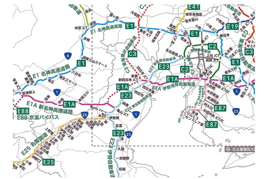 名神・新名神周辺路線図（画像：国土交通省）