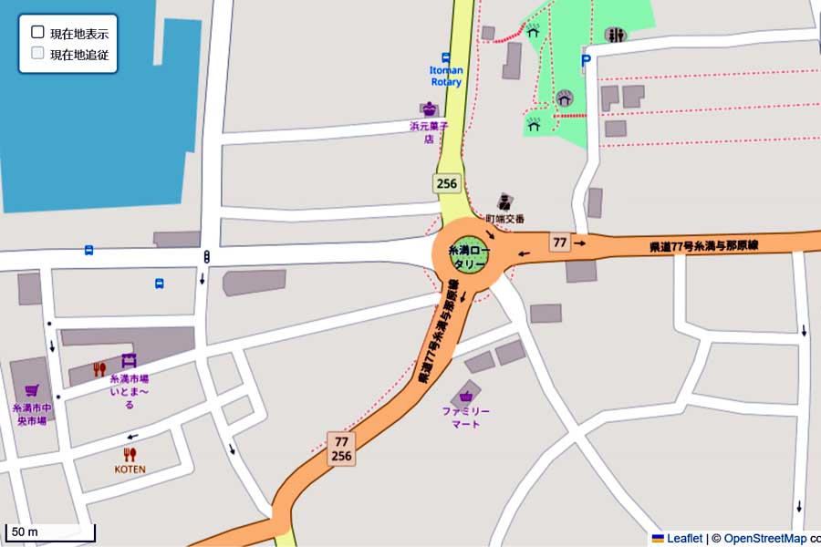 現在の糸満市のラウンドアバウト周辺の地図（画像：国土地理院）