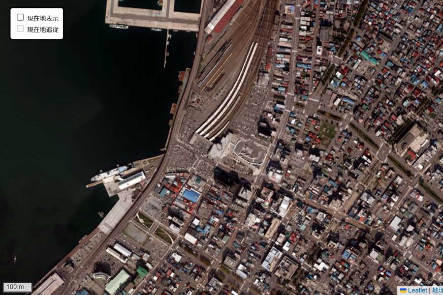 現在の「函館駅」周辺の航空写真（画像：国土地理院）