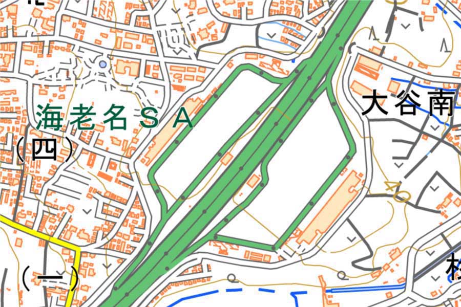 現在の「海老名サービスエリア」周辺の地図（画像：国土地理院）