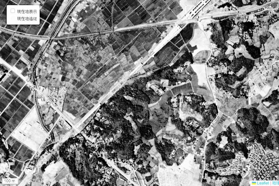 1963年頃に撮影された「新横浜駅」周辺の航空写真（画像：国土地理院）