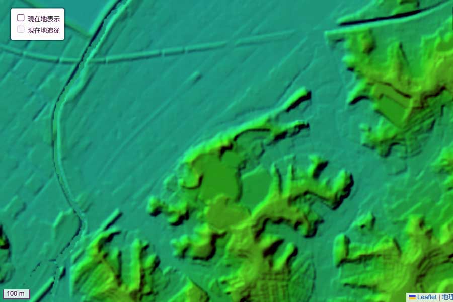 現在の「新横浜駅」周辺の地形（画像：国土地理院）