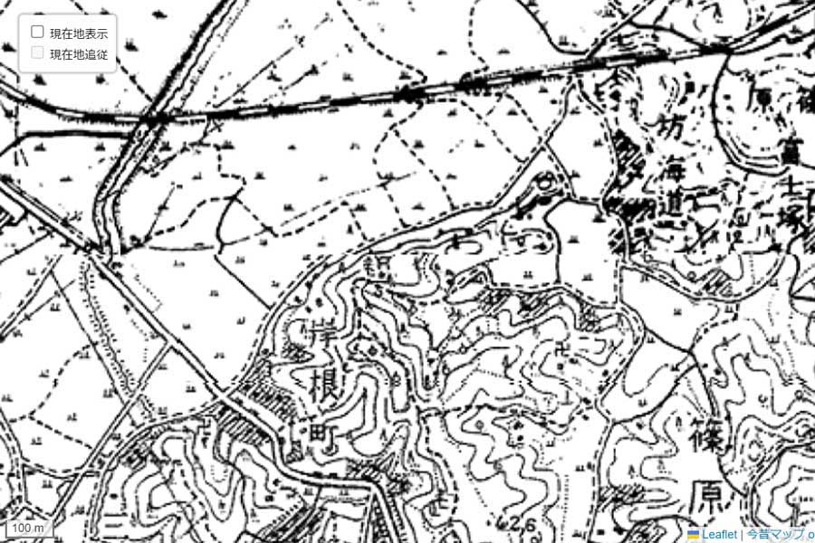 1930年頃に撮影された「新横浜駅」周辺の地図（画像：国土地理院）