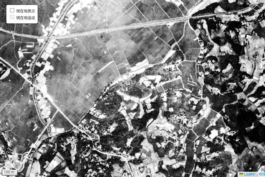 1947年頃に撮影された「新横浜駅」周辺の航空写真（画像：国土地理院）