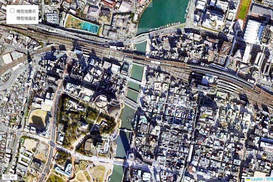 現在の「小倉駅」周辺の航空写真（画像：国土地理院）