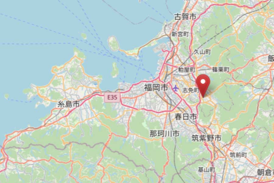 宇美町の位置（画像：OpenStreetMap）