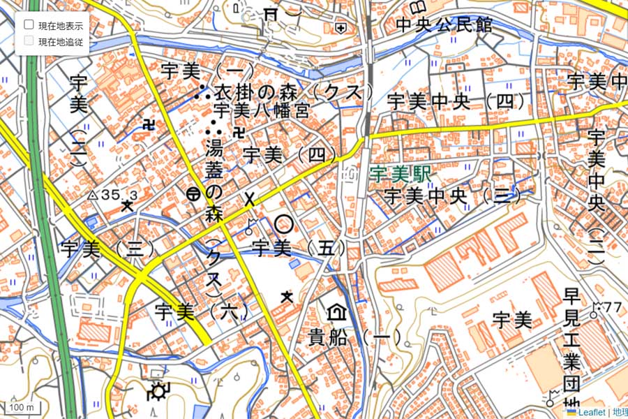 現在の「宇美駅」周辺の地図（画像：国土地理院）