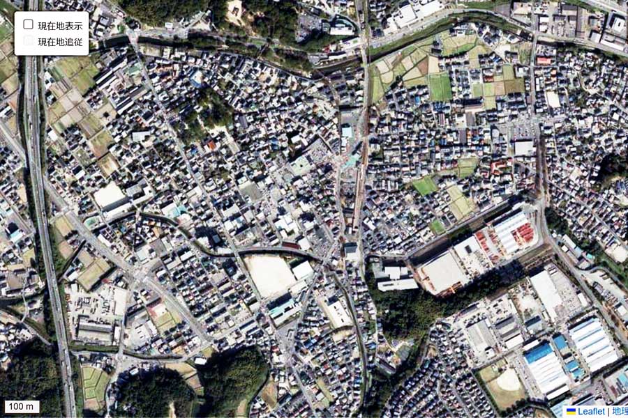 現在の「宇美駅」周辺の航空写真（画像：国土地理院）