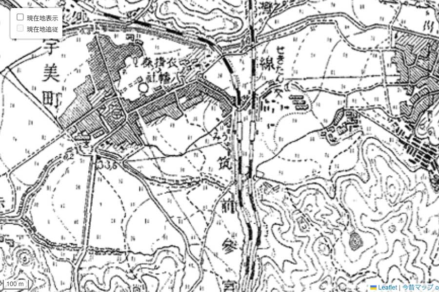 1920年頃に撮影された「宇美駅」周辺の地図（画像：国土地理院）