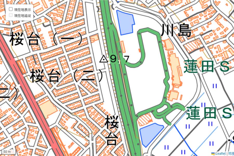 現在の「蓮田SA」周辺の地図（画像：国土地理院）