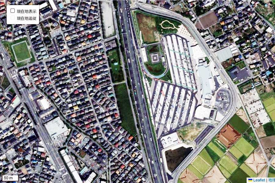 現在の「蓮田サービスエリア」周辺の航空写真（画像：国土地理院）