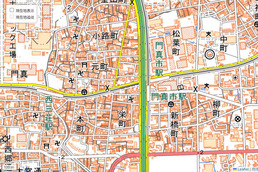 現在の「門真市駅」周辺の地図（画像：国土地理院）