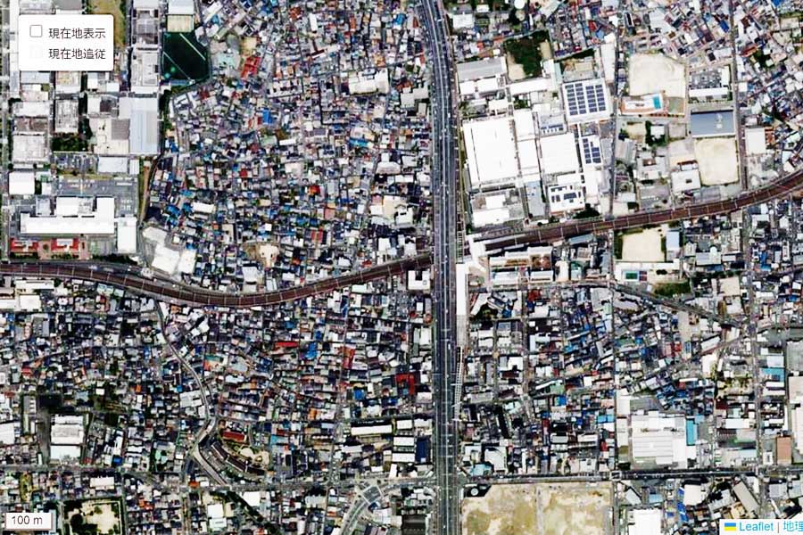 現在の「門真市駅」周辺の航空写真（画像：国土地理院）