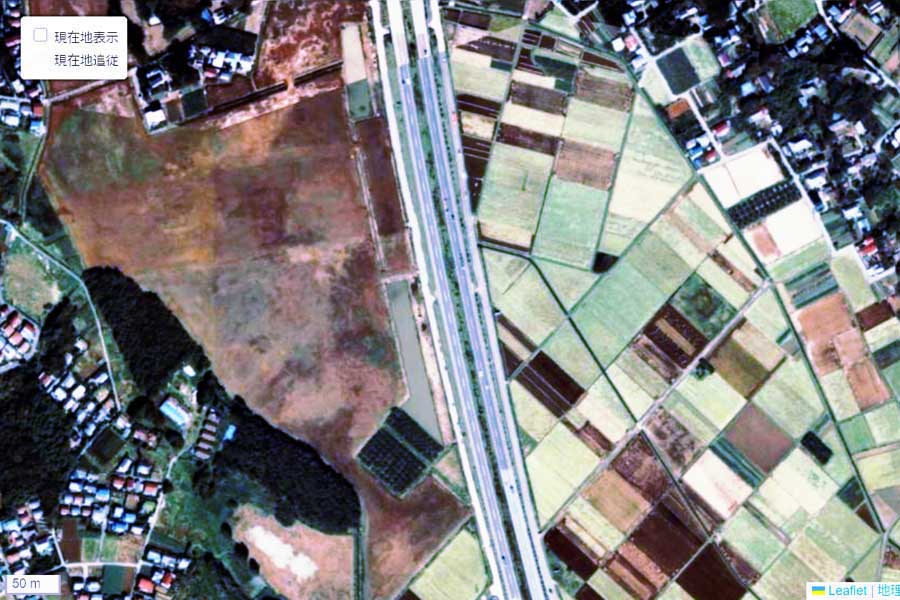 1980年頃に撮影された「蓮田SA」周辺の航空写真（画像：国土地理院）