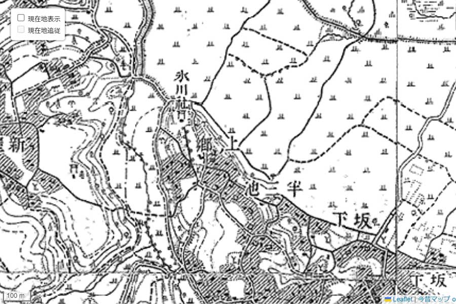 1920年頃に撮影された「新倉PA」周辺の地図（画像：国土地理院）
