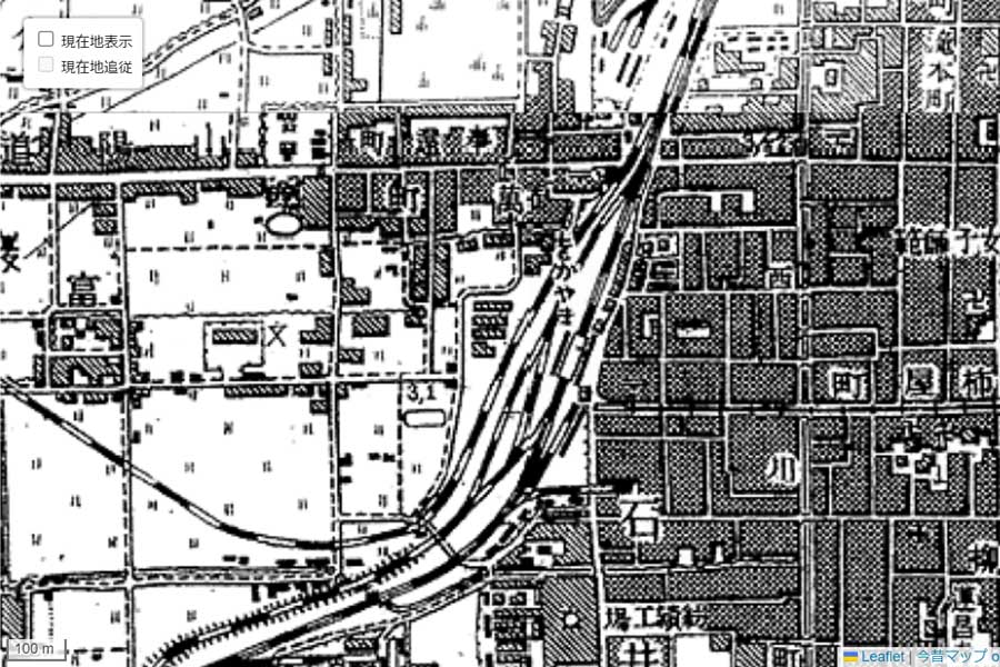1920年頃の「岡山駅」周辺の地図（画像：国土地理院）