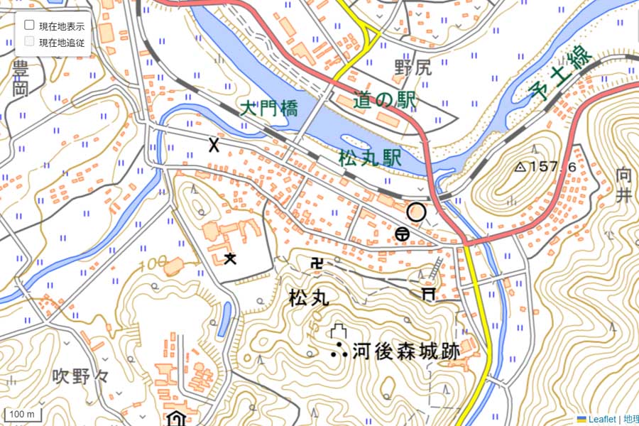 現在の「松丸駅」周辺の地図（画像：国土地理院）