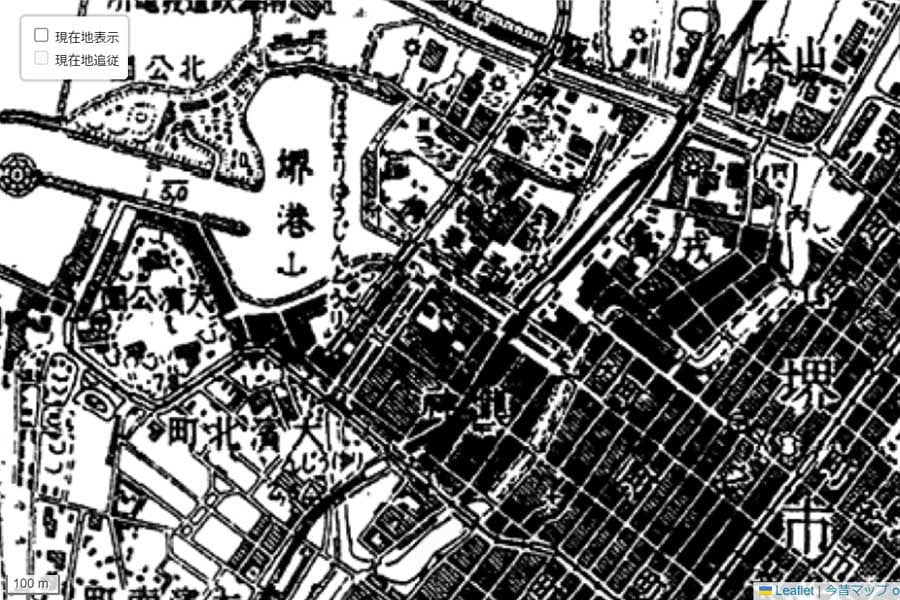 1930年頃に撮影された「堺駅」周辺の地図（画像：国土地理院）