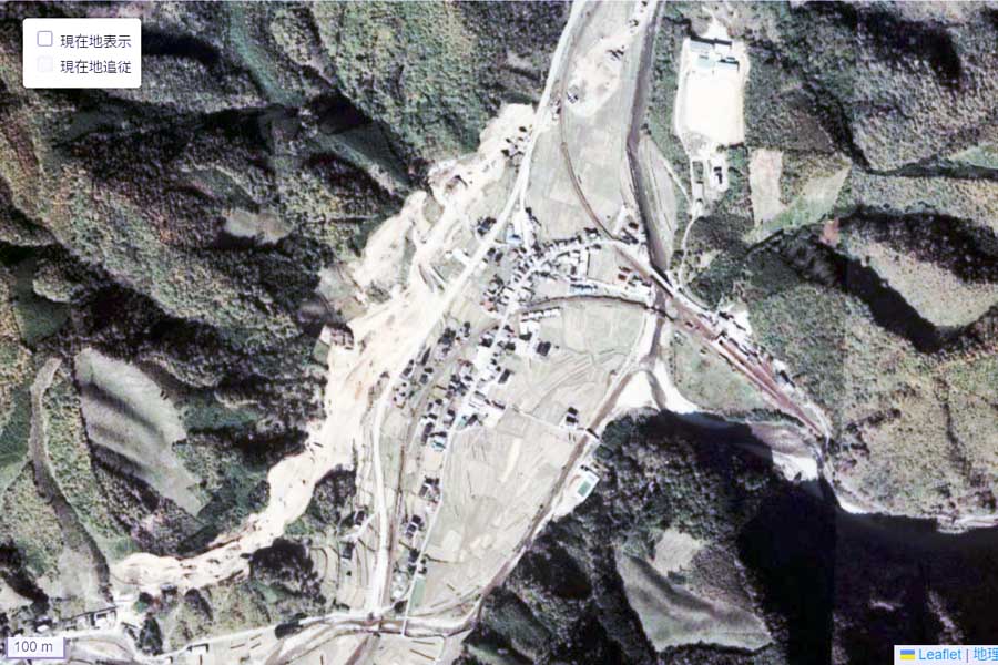 1975年頃の備中神代駅周辺の航空写真（画像：国土地理院）