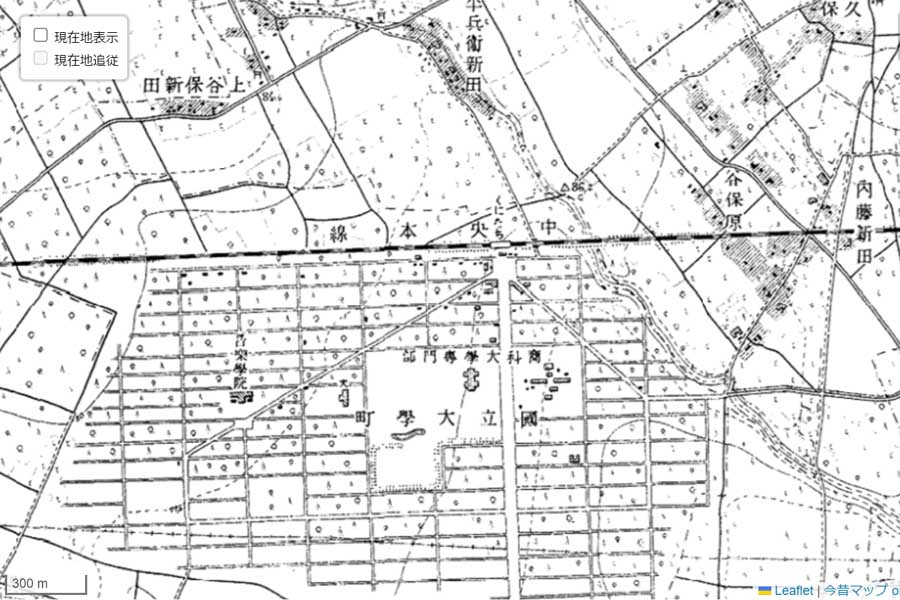 1930年頃の「国立駅」周辺の地図（画像：国土地理院）