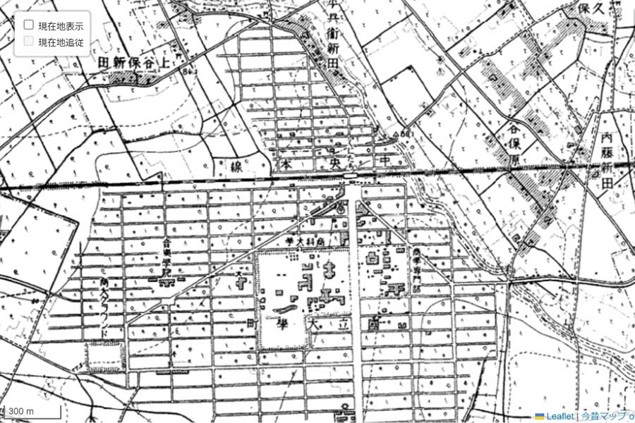 1950年頃の「国立駅」周辺の地図（画像：国土地理院）